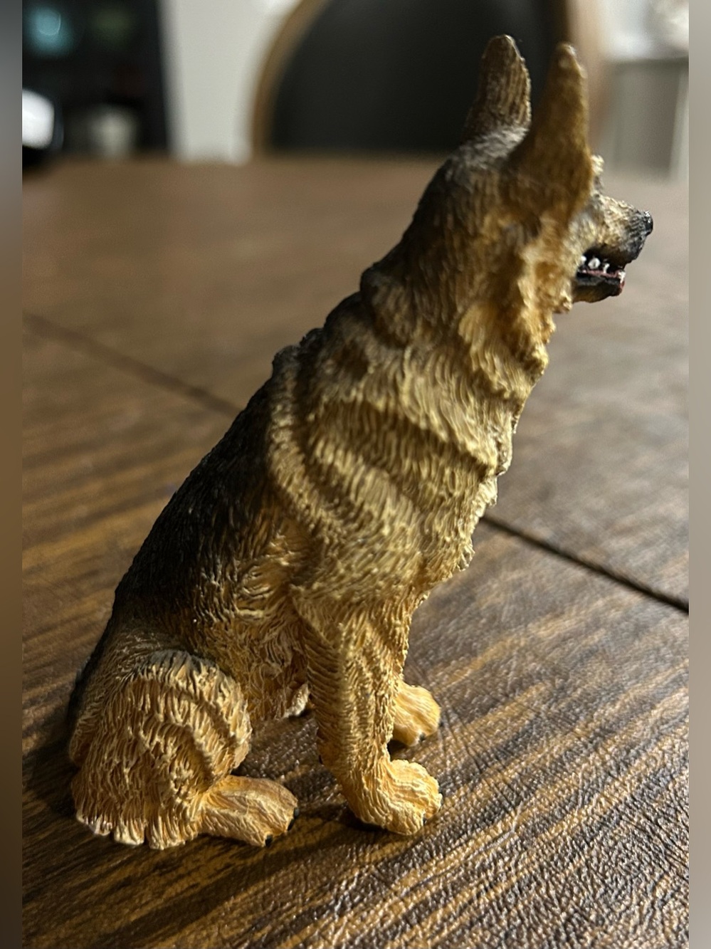 Hand-Painted German Shepherd Sculpture in Brown and Black
